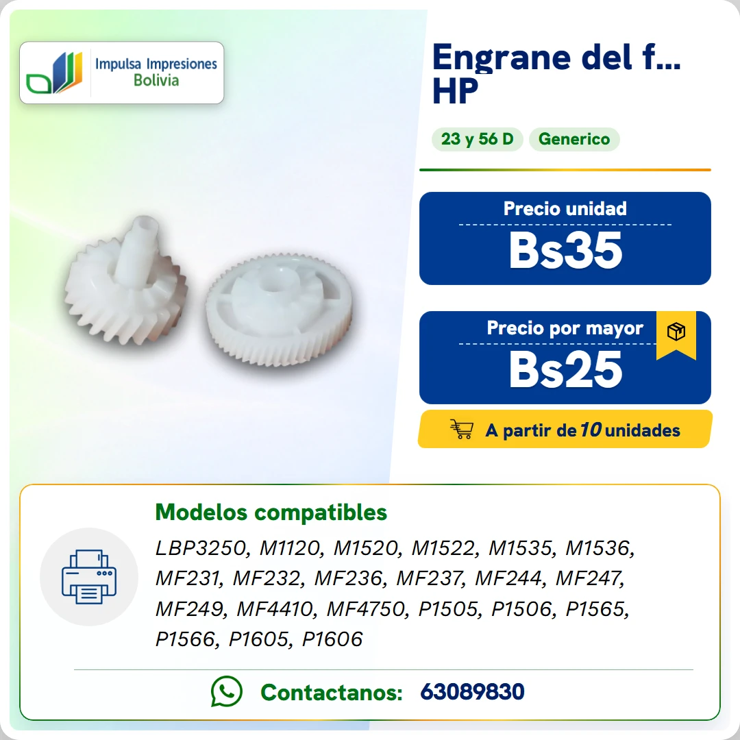 Engrane del Fusor HP y Canon RU6-0018-000. Cant. Dientes: 23 y 56 ficha generada