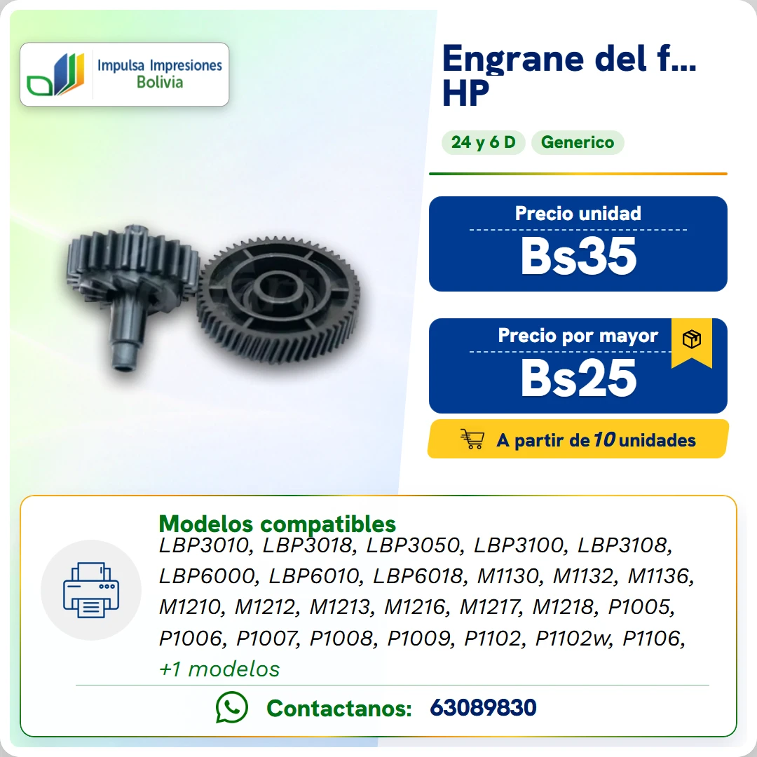 Engrane del Fusor HP y Canon. Cant. Dientes: 23 y 56 ficha generada