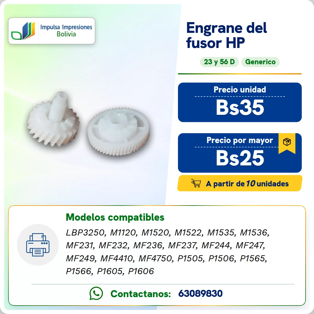 Engrane del Fusor HP y Canon RU6-0018-000. Cant. Dientes: 23 y 56 ficha generada