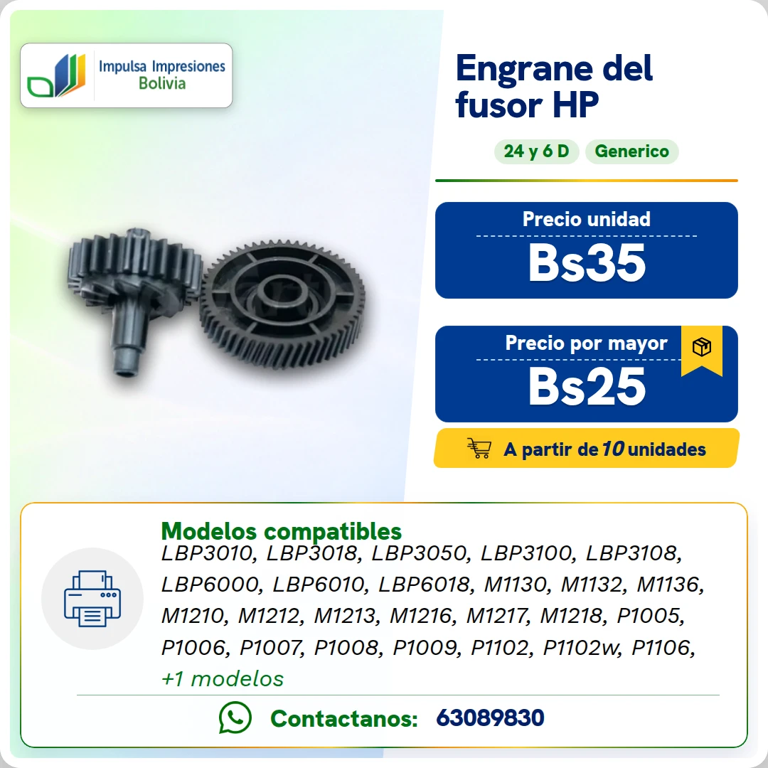 Engrane del Fusor HP y Canon. Cant. Dientes: 23 y 56 ficha generada