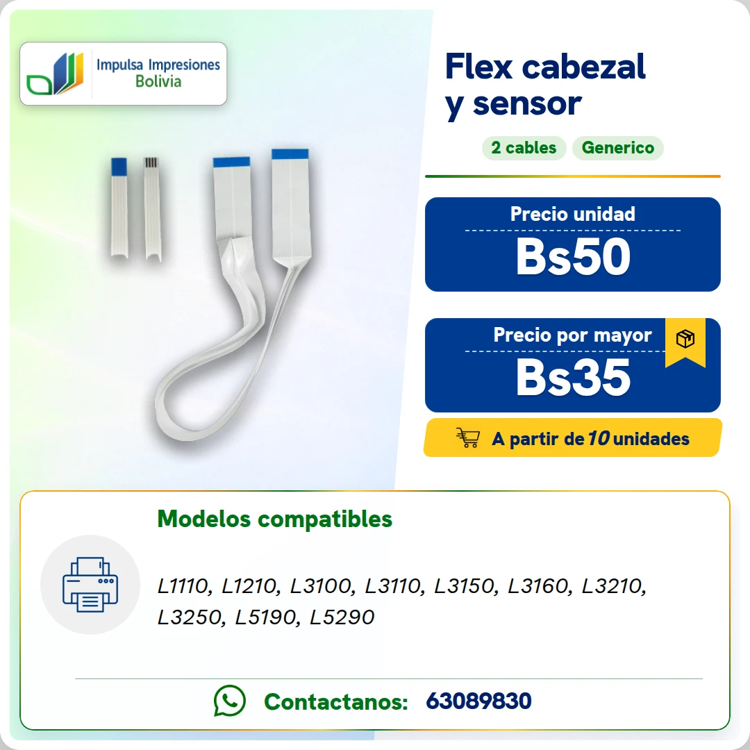 FLEX CABEZAL Y SENSOR EPSON L11XX – L52XX, 2 CABLES 20pin + 4pin ficha generada